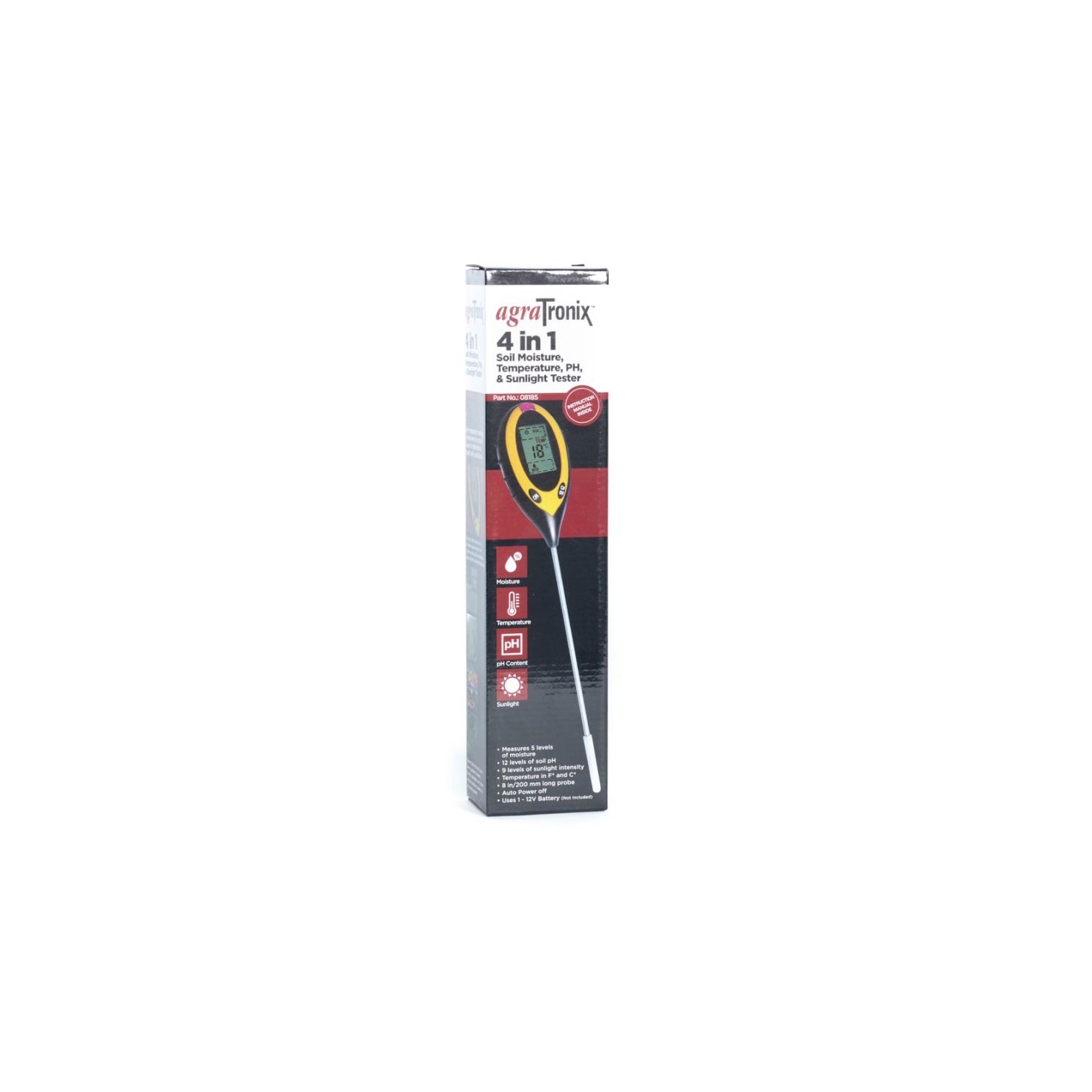 Agratronix 08185 Soil Moisture Temperature PH Tester 8" Probe