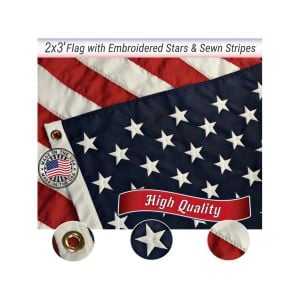 2x3 American Emroidered Durawavez Nylon Flag